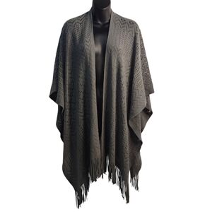 Soul Young Women's Green Fringed Knit Poncho Cardigan Cap Size One Size Fits All